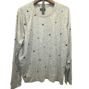Lucky Brand Heart Print Sweatshirt Heather Gray XL Crew Neck Pullover Cozy Soft
